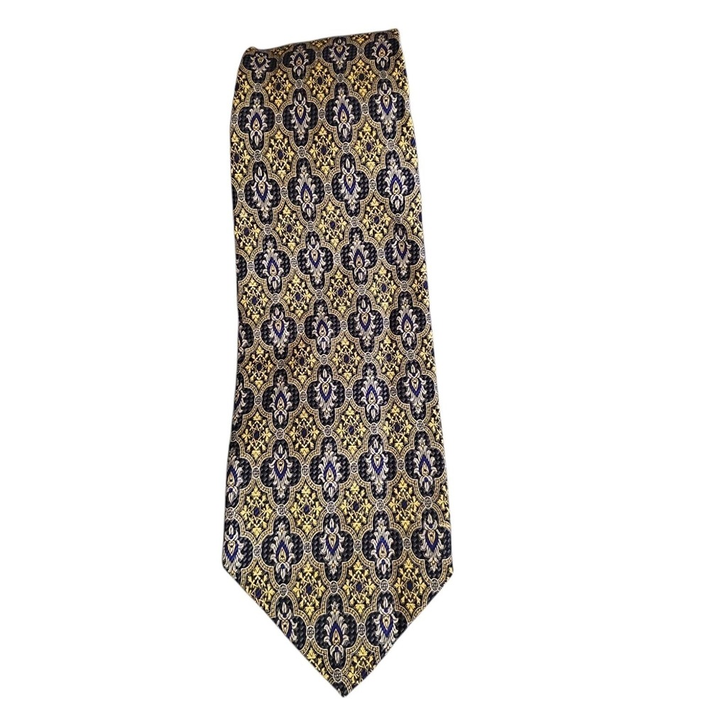 Robert Talbott Silk Tie Best of Class Gold Blue Patterned Necktie Men's